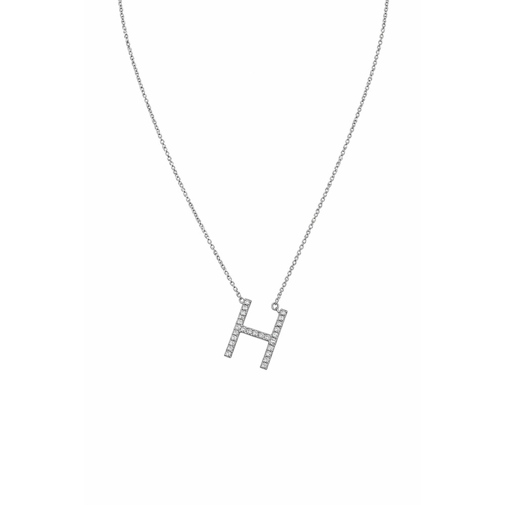 Sterling Silver Letter H Initial Pendant Necklace Pave‎ Crystal 925 Silver